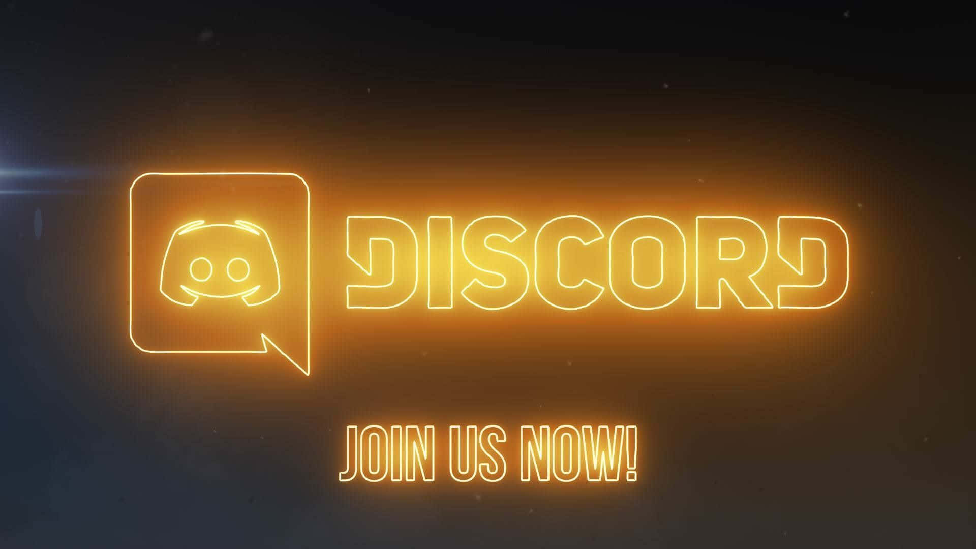 深色背景上的霓虹橙色 Discord 標誌和 join us now 文字