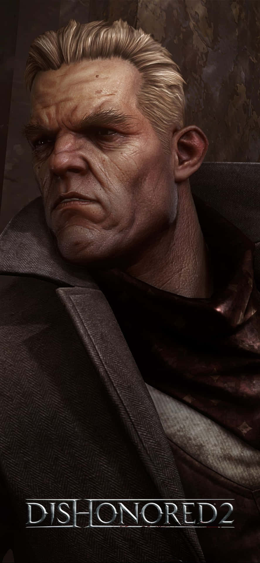 來自《Dishonored 2》中一個身穿深色外套、金髮的嚴肅男人。