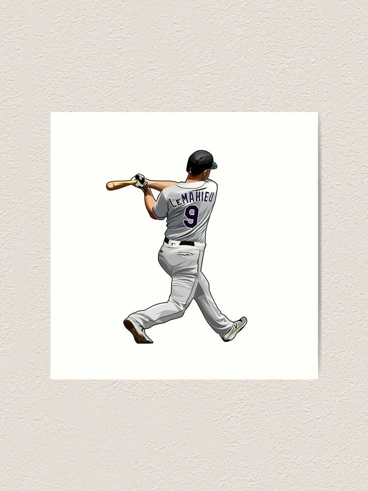 DJ LeMahieu 最簡風格藝術 壁紙 — 身穿灰色9號球衣的棒球選手Gregor LeMahieu揮棒中的插圖。