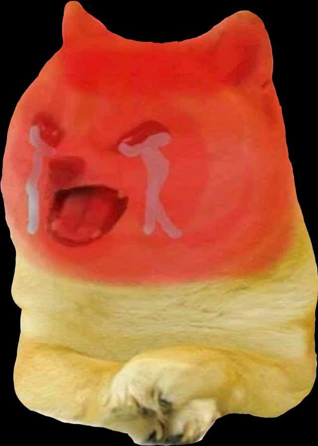 憤怒 Doge 梅姆紅光版 壁紙 — 一隻水彩風格的狗，紅色的臉和白色的眼淚，在黑色背景下看起來很痛苦。