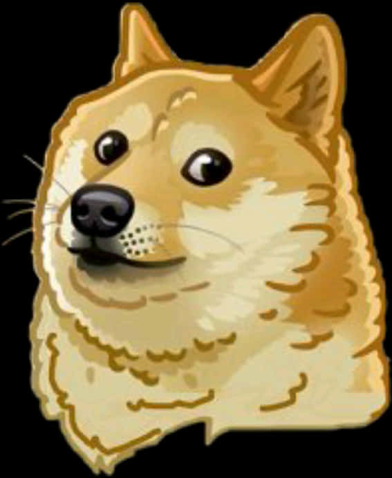 Doge 梅姆圖標 壁紙 — 一幅卡通插圖，描繪一隻柴犬帶着自鳴得意的表情，背景為黑色。