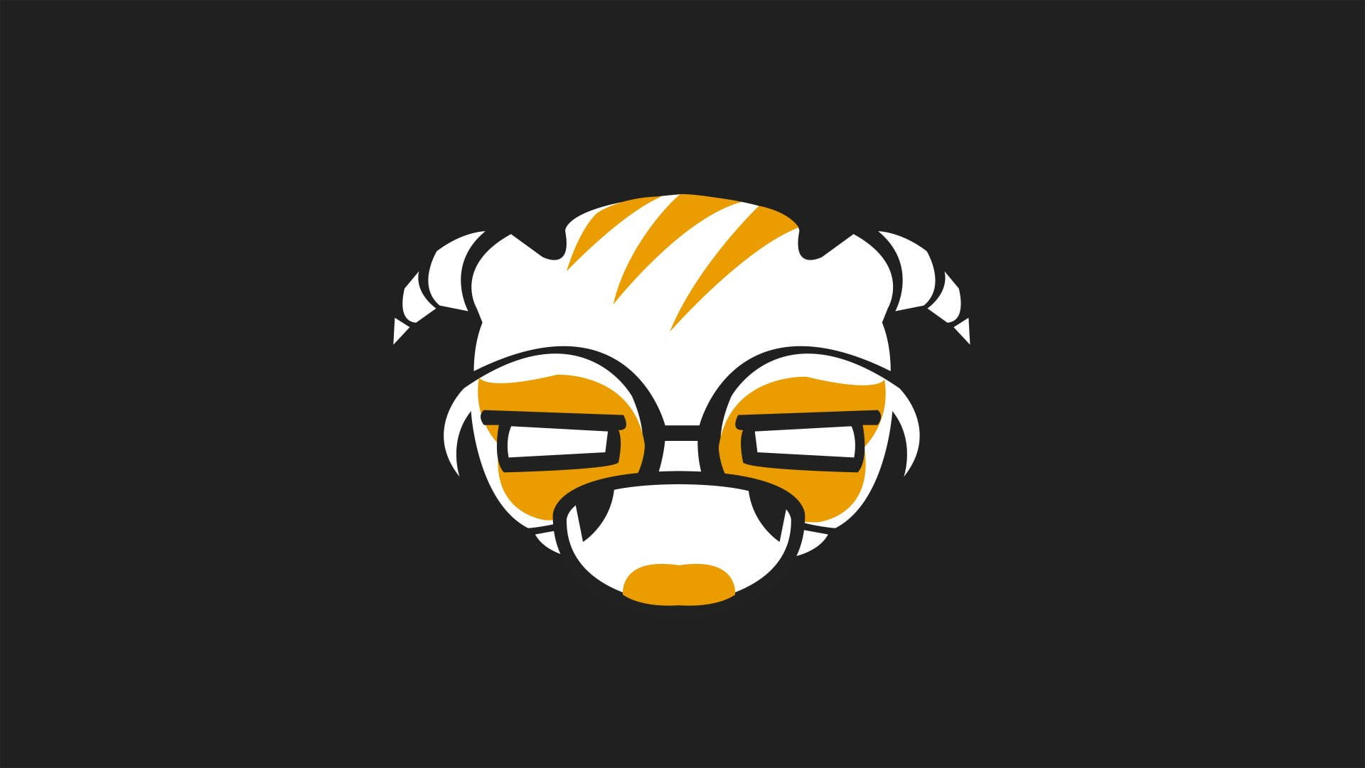 Dokkaebi《彩虹六號：圍攻》戴面具圖標 壁紙 — 一個風格化的卡通老虎頭，帶有橙色條紋和眼鏡，背景為黑色。