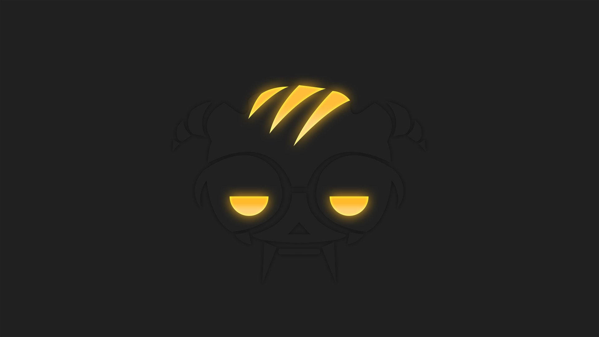 Dokkaebi《彩虹六號：圍攻》發光橙色圖標 壁紙 — 一個極簡發光黃色卡通臉，戴眼鏡和角，在深色背景上。