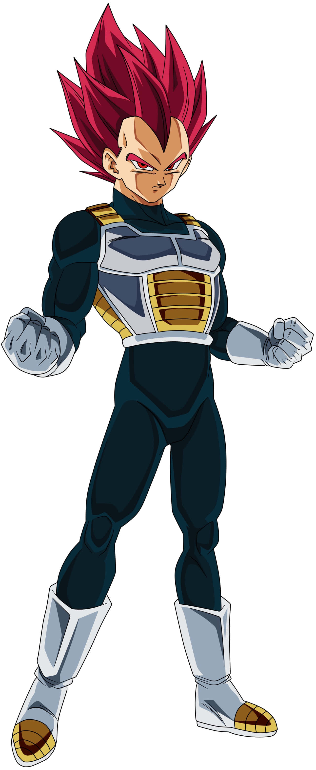 Vegeta Super Saiyan God 桌布 壁紙 — 動漫角色比達以超級賽亞人玫瑰形態，擁有尖刺紅髮和戰鬥盔甲，自信地站立。