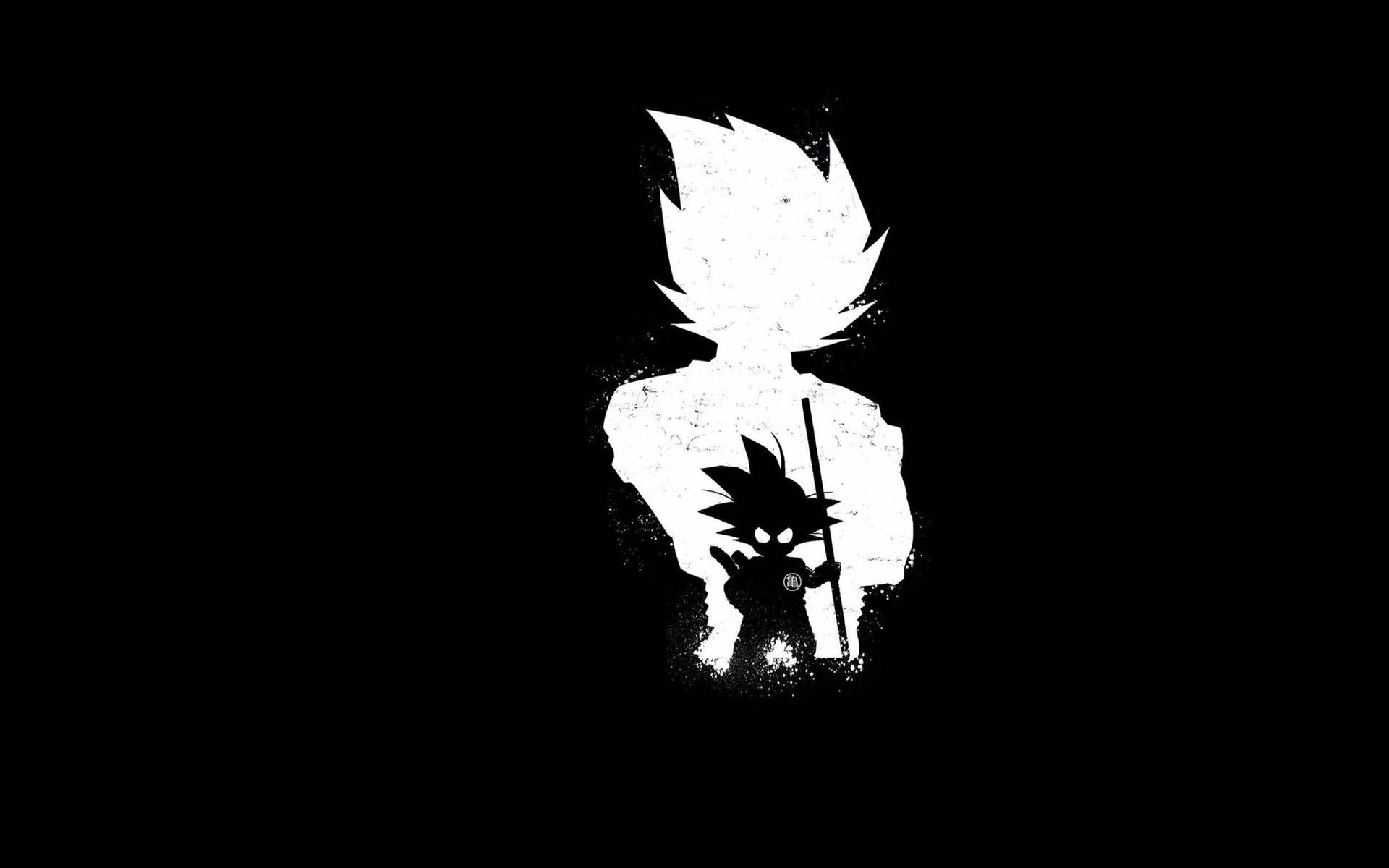 動漫戰士剪影手持法杖站在發光尖刺頭髮人物前