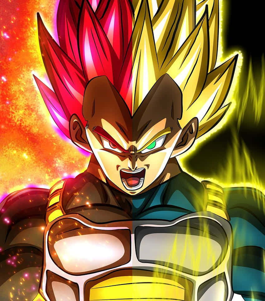 進入Dope Dragon Ball Z的世界 壁紙 — 一個擁有尖刺紅金髮的兇猛動漫戰士，在熾熱的宇宙背景下咆哮。