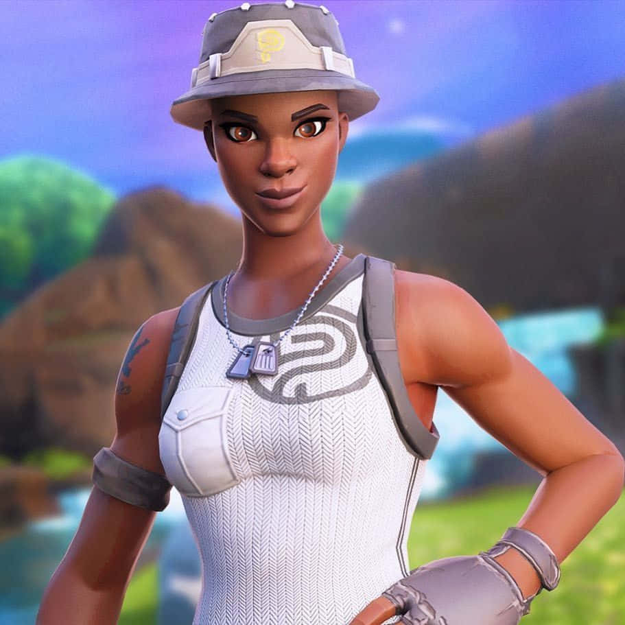 Fortnite女性角色身穿灰色同白色服裝企喺戶外