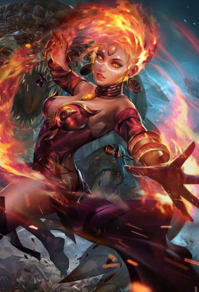 奇幻戰士在戰鬥場景中對陰影怪物釋放火焰魔法。