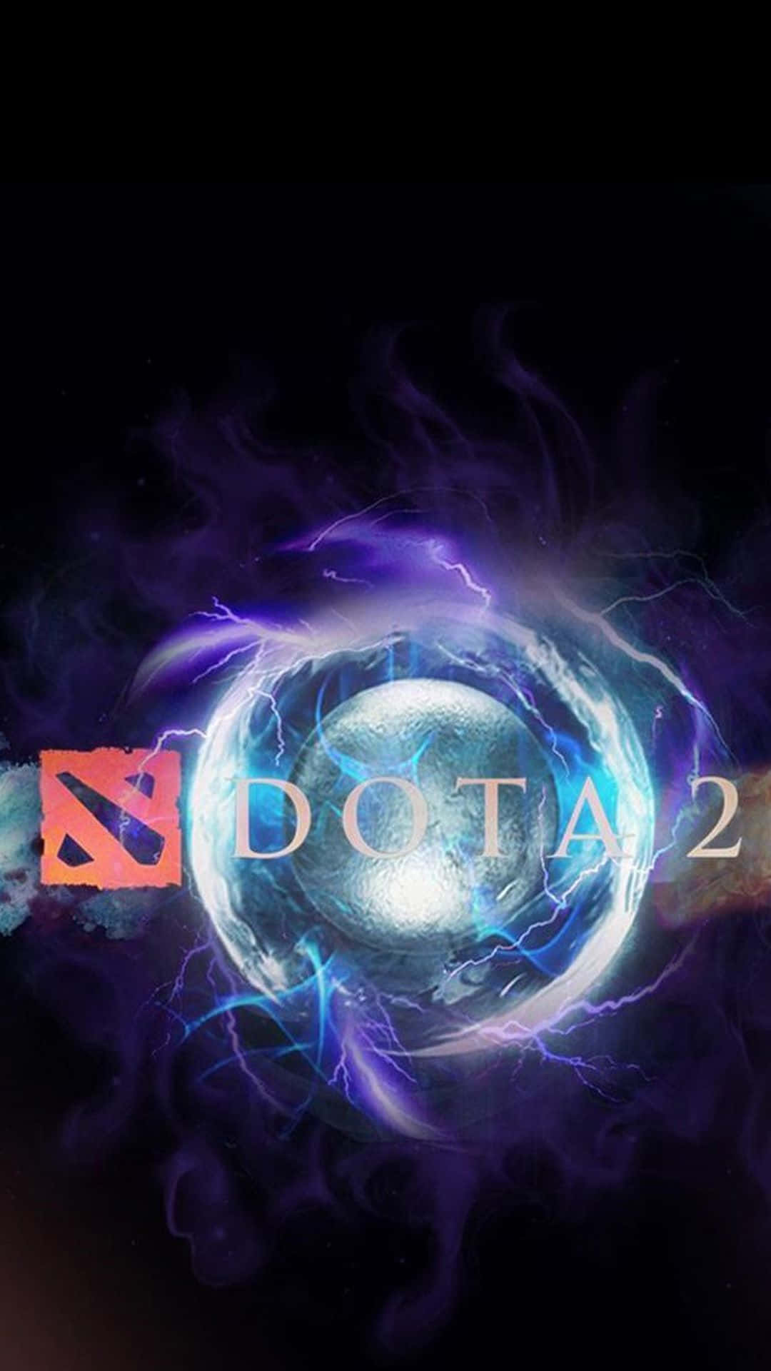 Dota 2 標誌，帶有發光球體和閃電效果，在黑暗的太空背景下。