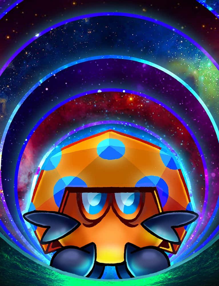 戴眼鏡和翅膀的卡通角色在發光的宇宙隧道中。