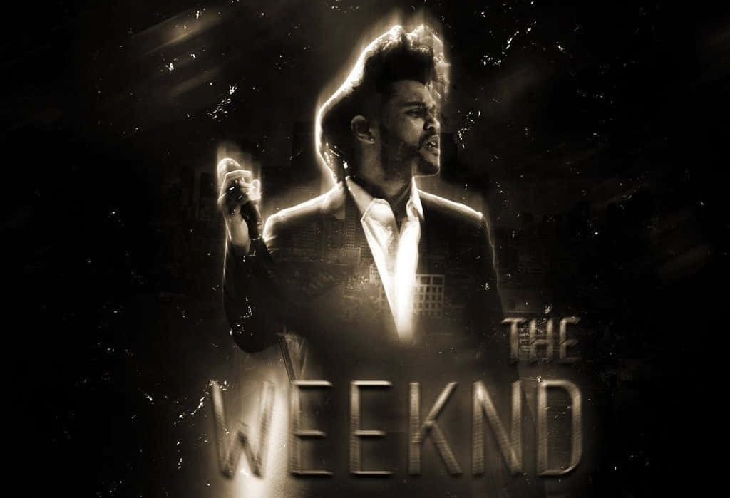 The Weeknd 在舞台上表演，帶有發光燈光效果。