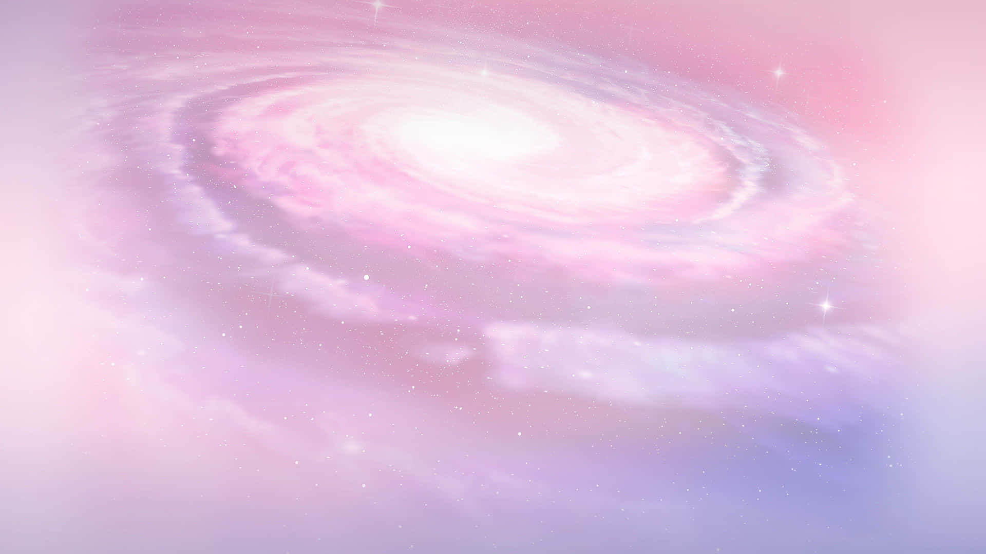 在夢幻的宇宙場景中，帶有發光星星的粉彩粉紅和紫色螺旋星系。