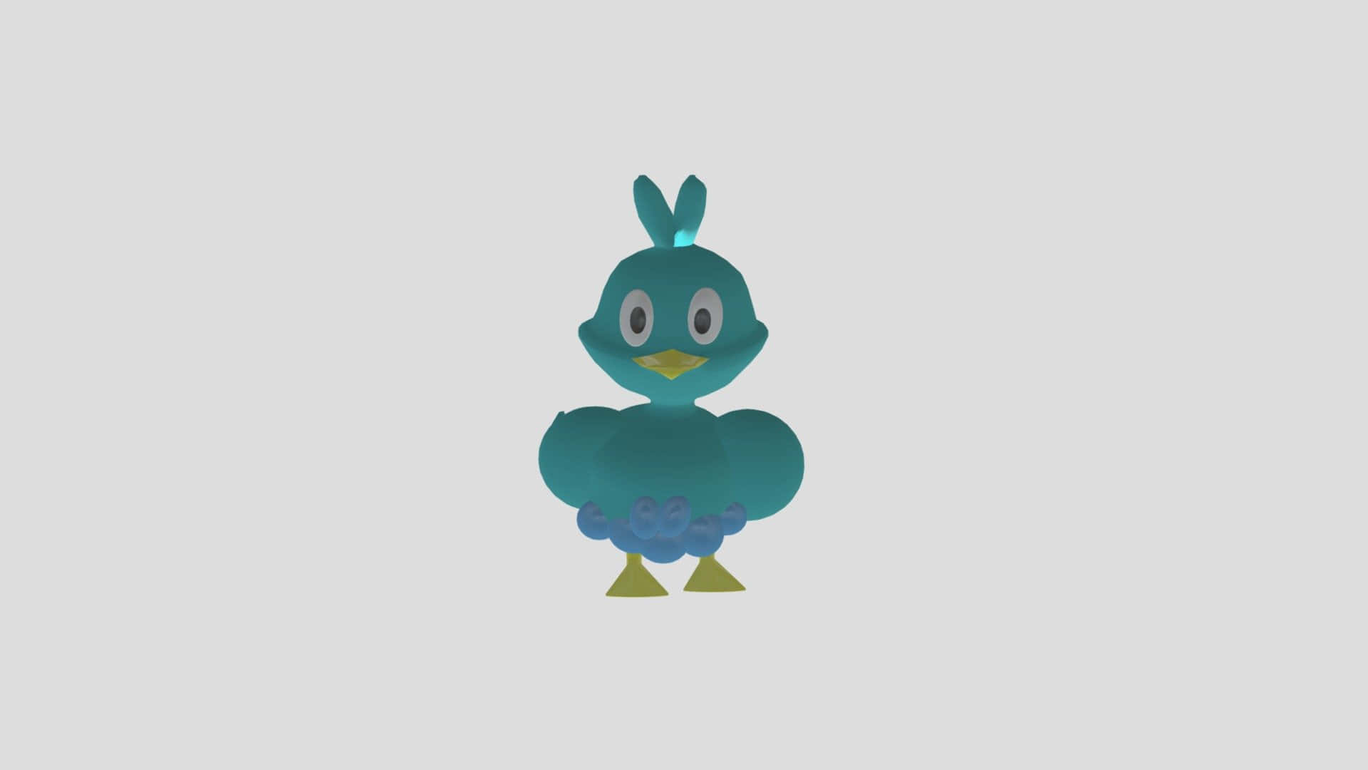 Ducklett 3D模型 壁紙 — 一隻可愛的青色3D渲染小鴨，黃色腳掌，頭頂一小撮毛，站在純灰色背景中央。
