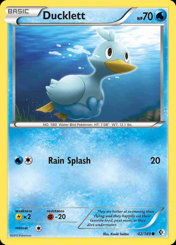具備雨滴技能的Ducklett 壁紙 — 一隻淺藍色像鴨子的寶可夢在水底游動，周圍有氣泡升起，呈現充滿活力的藍色水景。