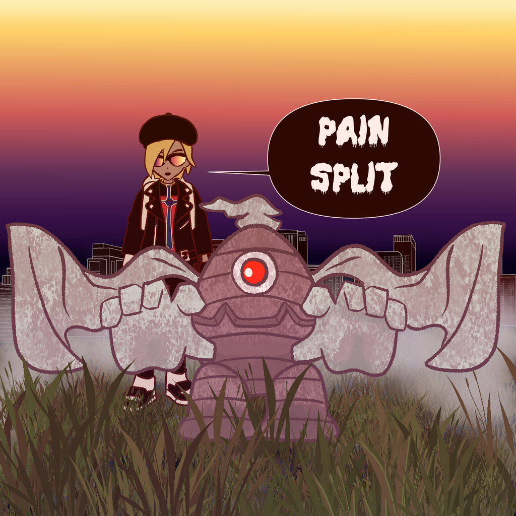 動漫角色與怪物在日落時說pain split