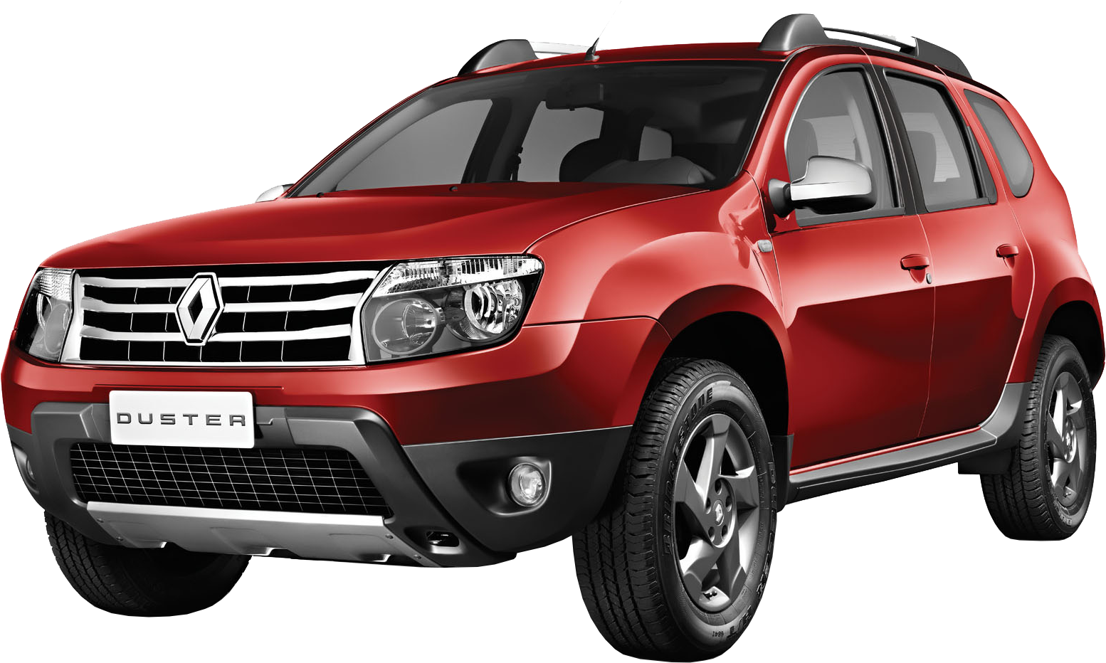 紅色雷諾Duster SUV 壁紙 — 一輛亮紅色的雷諾Duster SUV以四分之三視角展示在黑色背景上，帶有鍍鉻裝飾和堅固輪胎。
