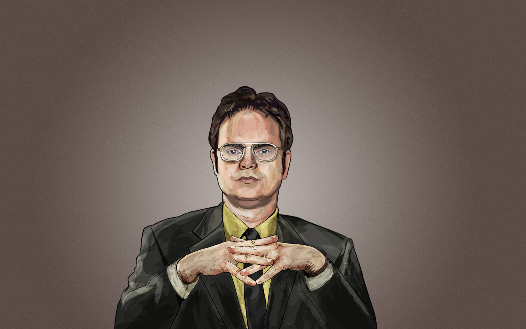 身穿西裝戴眼鏡的男士，雙手合攏，棕色背景。