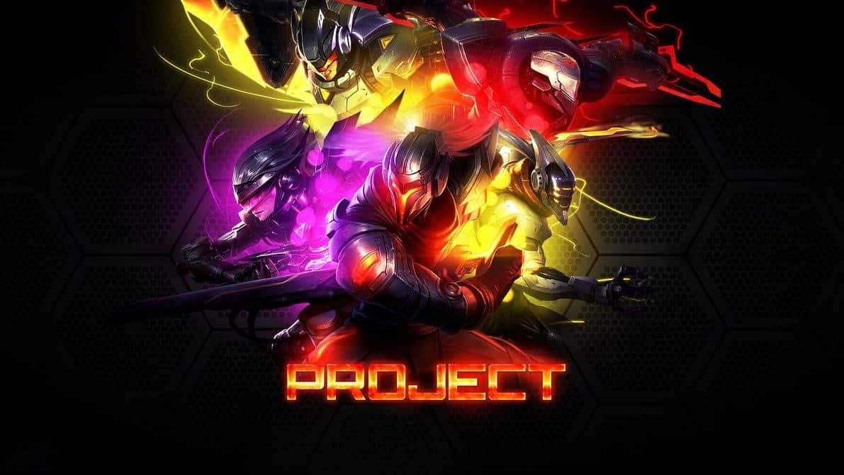 四名裝甲戰士以發光能量姿勢呈現，背景為深色六邊形，帶有「PROJECT」文字。