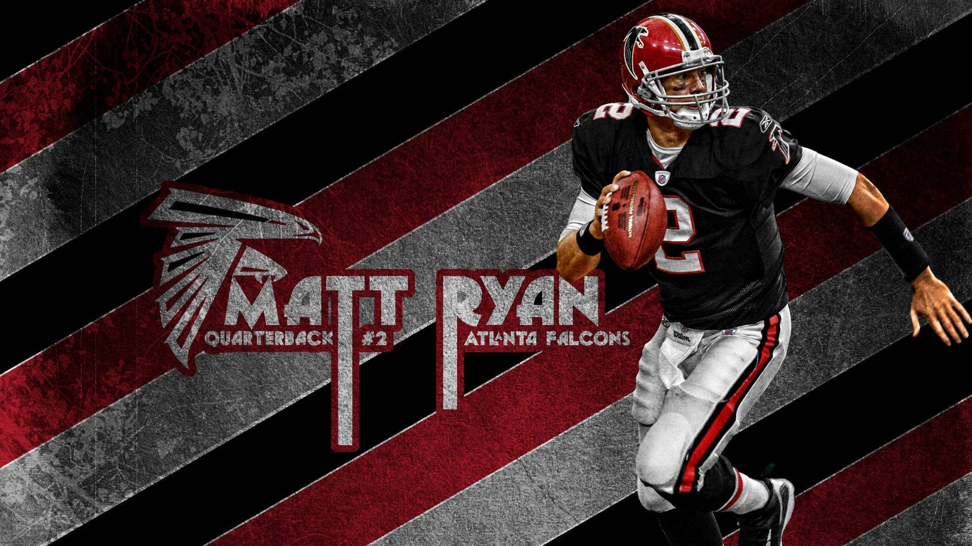 美式足球員 Matt Ryan 身穿亞特蘭大獵鷹隊球衣，手持美式足球奔跑。