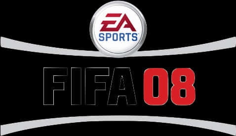 EA Sports FIFA 08標誌 壁紙 — FIFA 08 電子遊戲標題畫面，黑色背景上帶有 EA Sports 標誌和銀色彎曲裝飾。