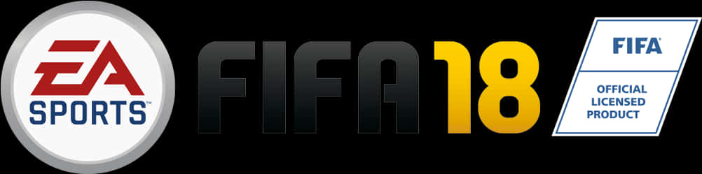 EA Sports FIFA 18官方授權標誌 壁紙 — FIFA 18 電子遊戲標誌，帶有EA Sports品牌和官方授權產品徽章，背景為黑色。