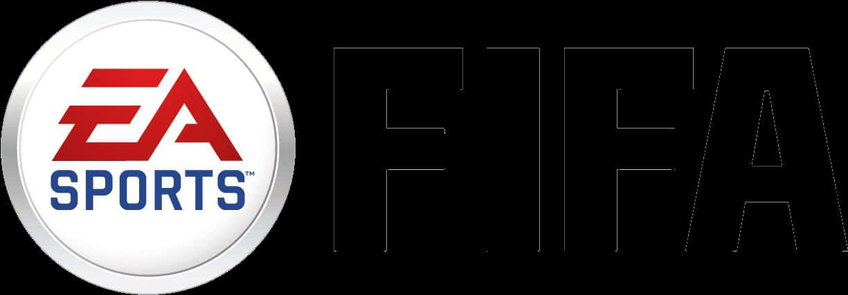EA Sports FIFA標誌 壁紙 — 黑色背景上，紅色和藍色的EA Sports標誌旁邊有輪廓的FIFA字母。