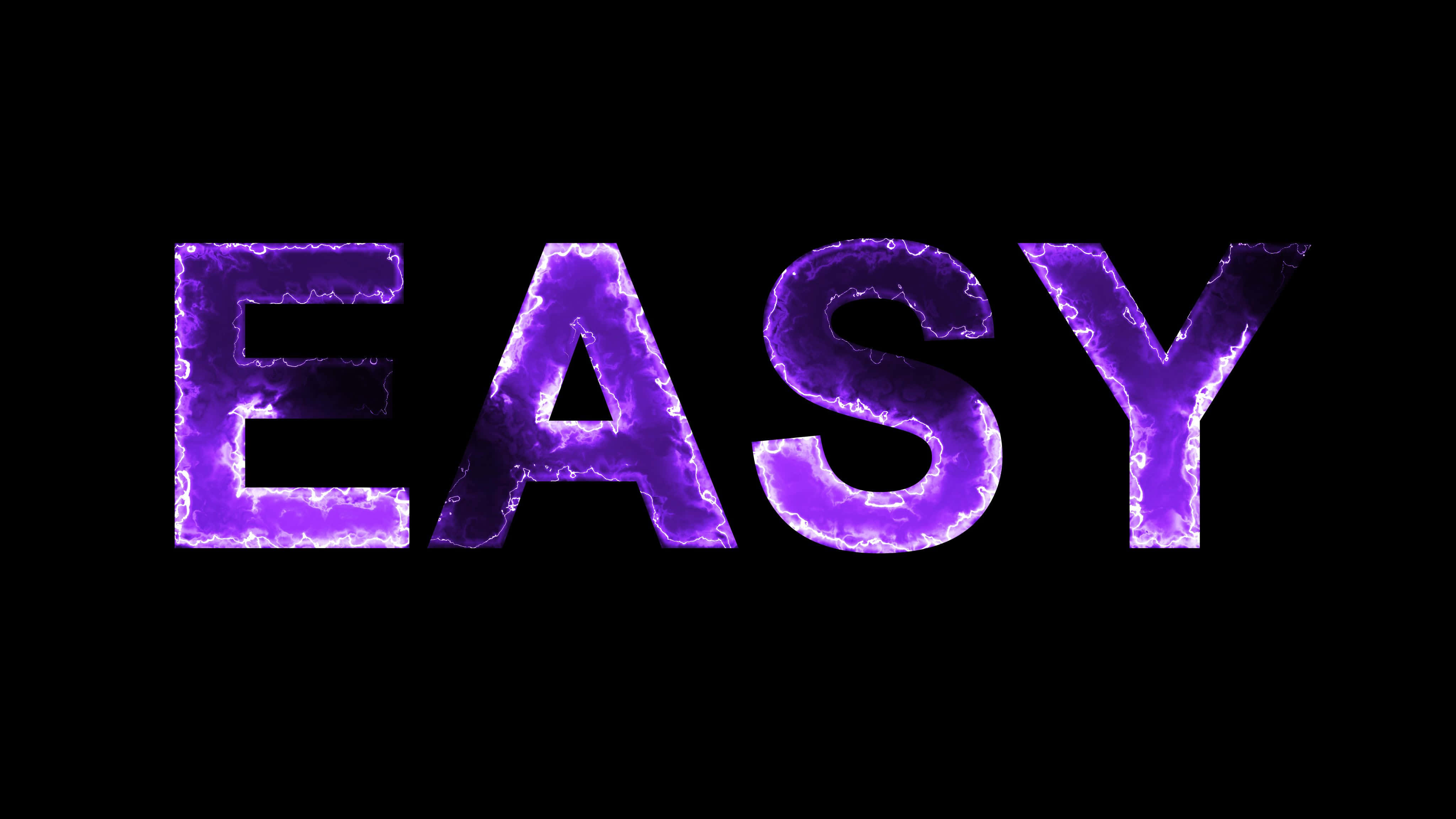 Easy 桌布 壁紙 — 「EASY」一詞在純黑背景上散發出充滿活力的紫色電能光芒。