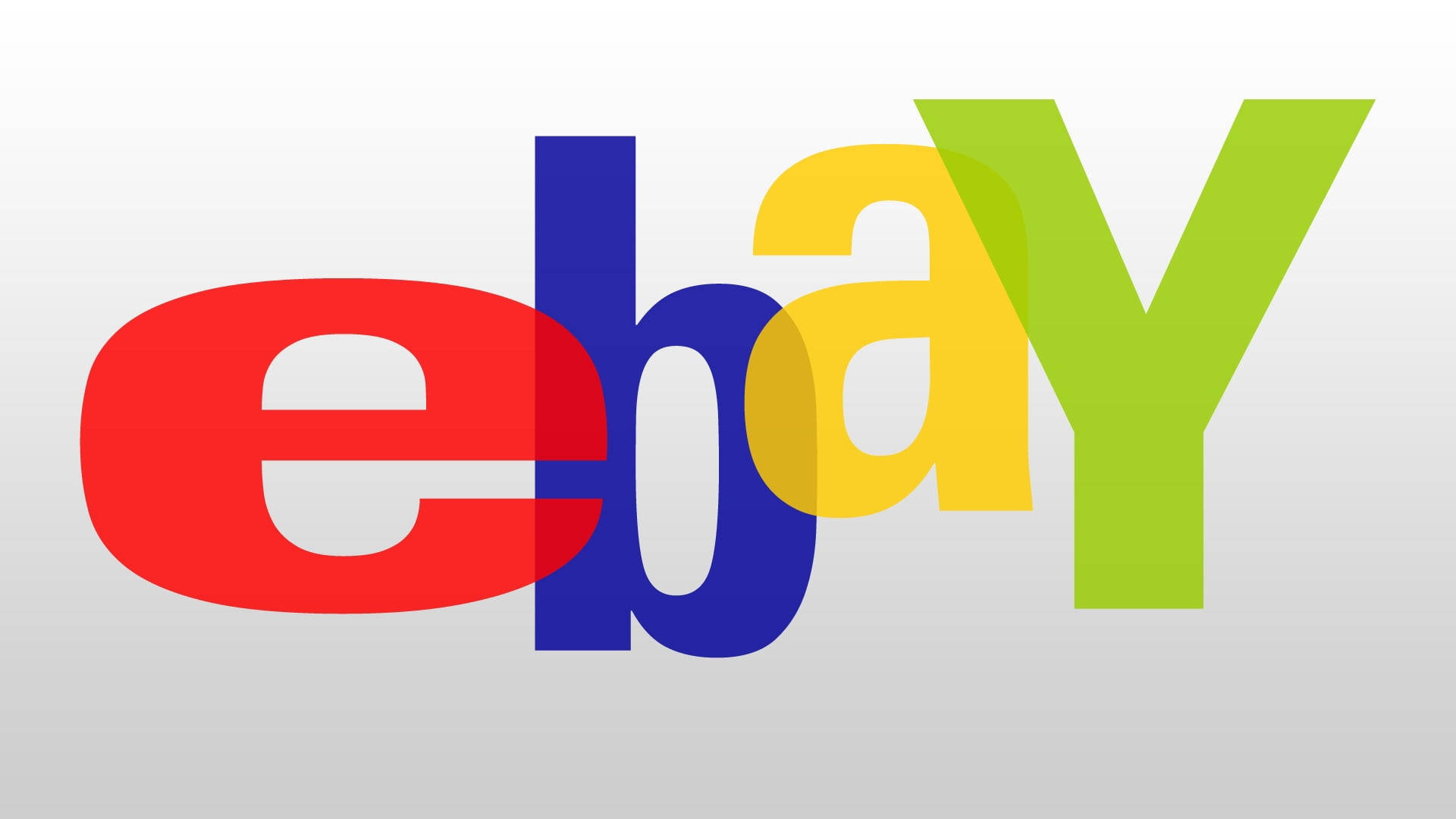 eBay舊版標誌 壁紙 — 淺灰色漸變背景上帶有紅色、藍色、黃色和綠色字母的彩色eBay標誌。
