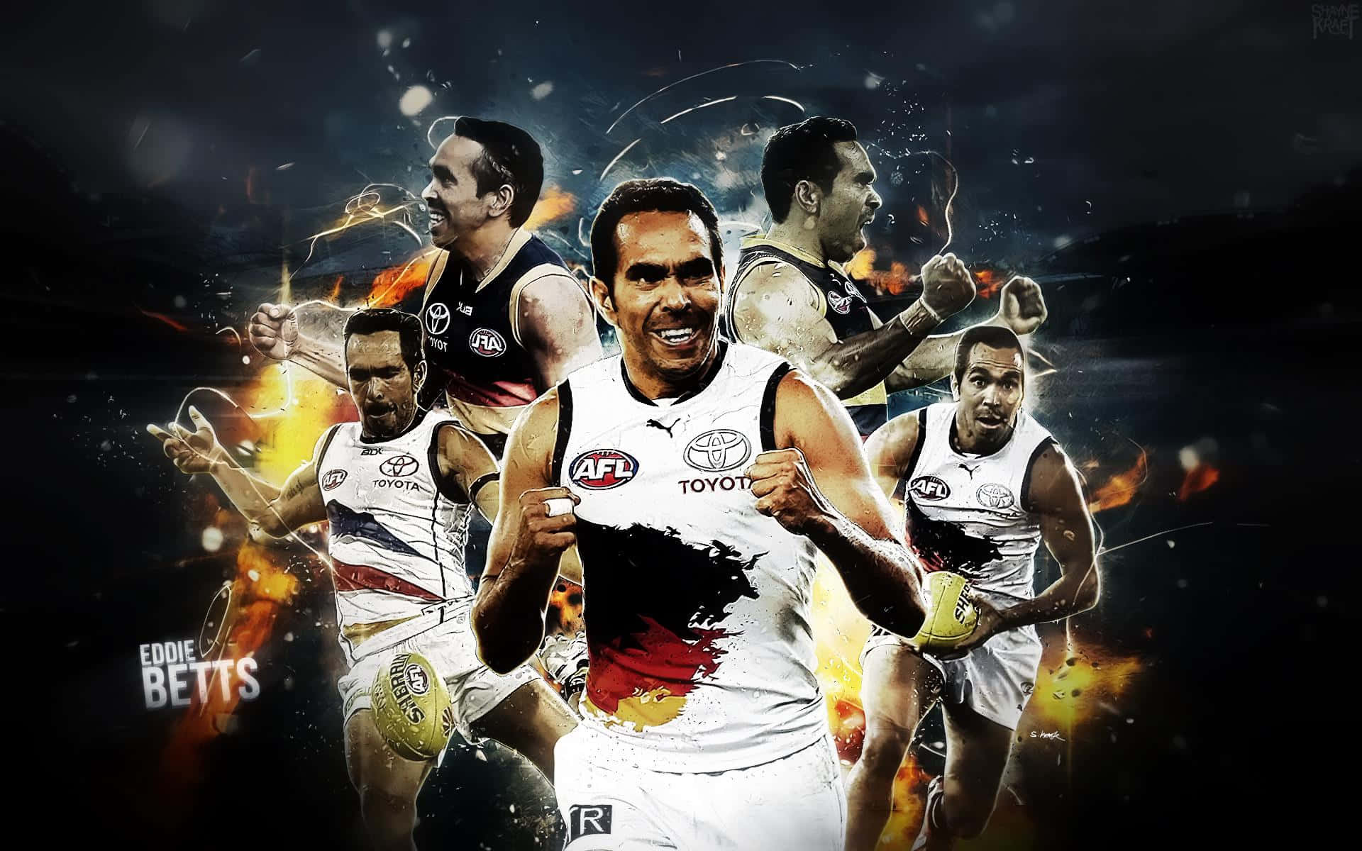 Adelaide 桌布 壁紙 — Eddie Betts 在AFL比賽中擺出充滿火熱能量和動態動作的姿勢，背景是黑暗爆炸性的。