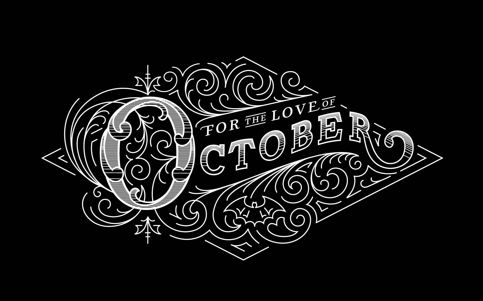 裝飾性白色文字在黑色背景上顯示 For the Love of October。