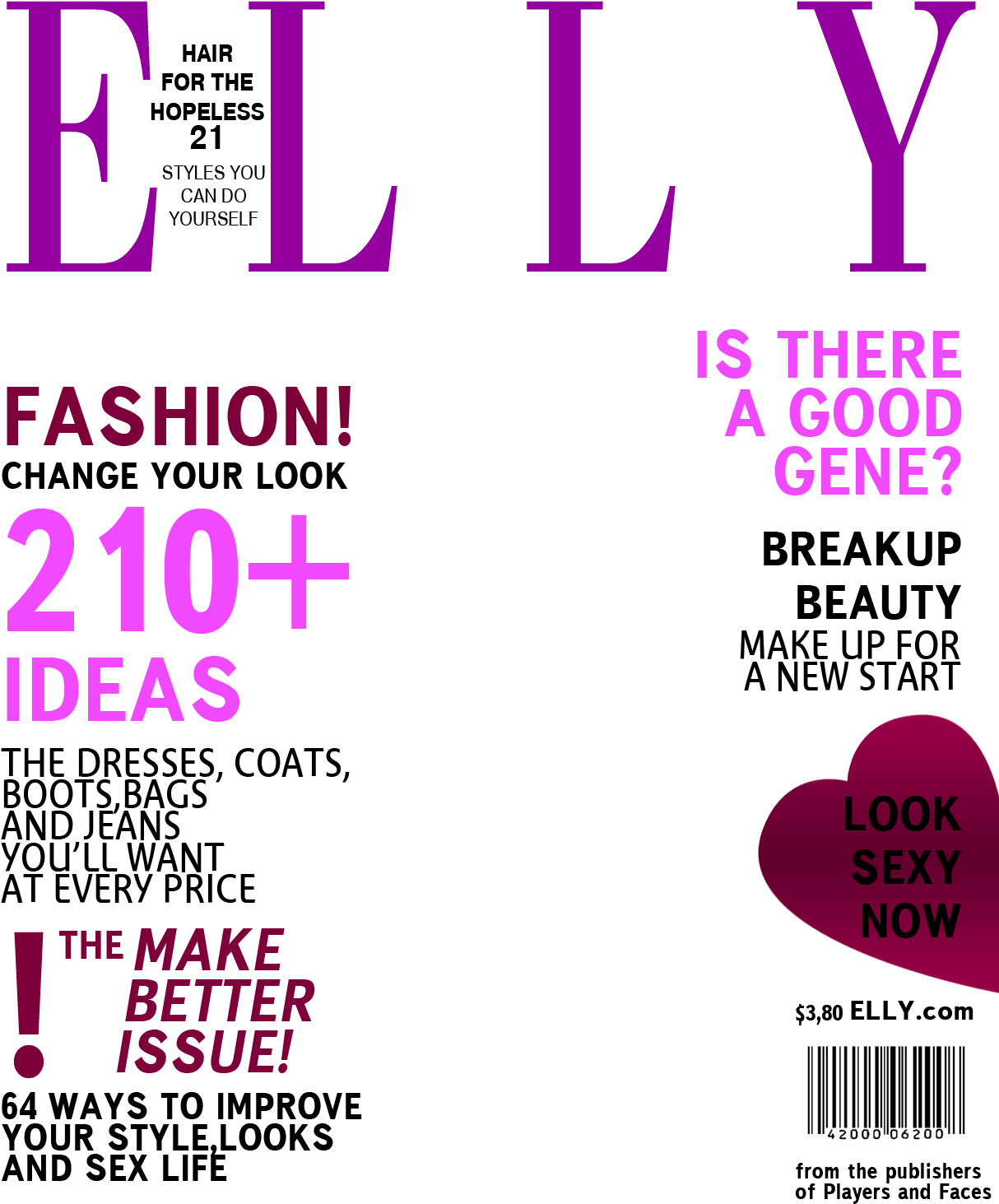 《Elle》時尚雜誌封面 壁紙 — 黑色背景上大膽的紫色和粉紅色文字在雜誌封面佈局中推廣時尚理念和性感造型。