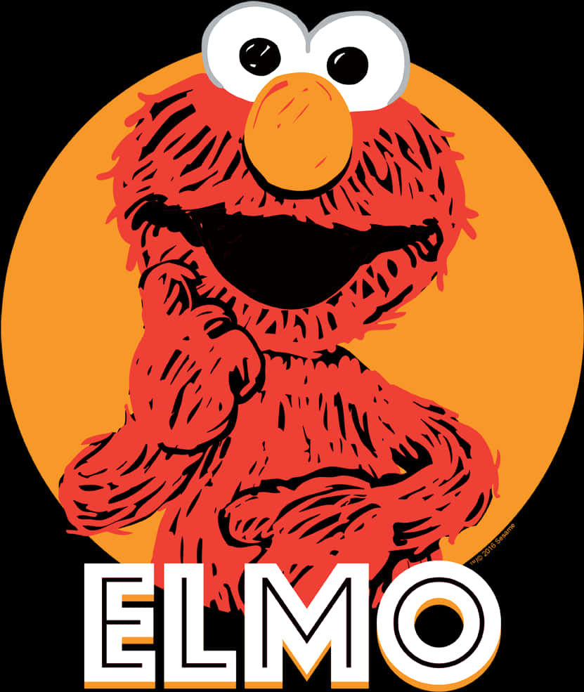 Elmo 肖像橙色背景 壁紙 — Elmo 在黑色背景上對著一個大膽的橙色圓圈微笑，名字在下方。