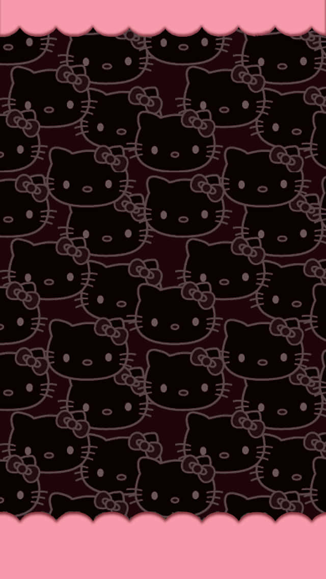 帶有粉紅色扇形邊框的Hello Kitty圖案壁紙。