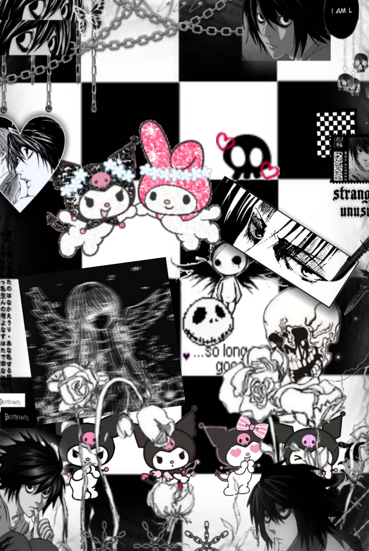  emo-punk 風 My Melody 與 Kuromi 背景