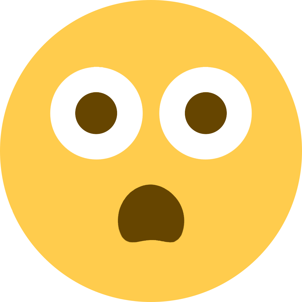 表達悲傷的Emoji臉 壁紙 — 一個明亮的黃色表情符號臉，睜大眼睛和張開嘴巴，在黑色背景上表達震驚。
