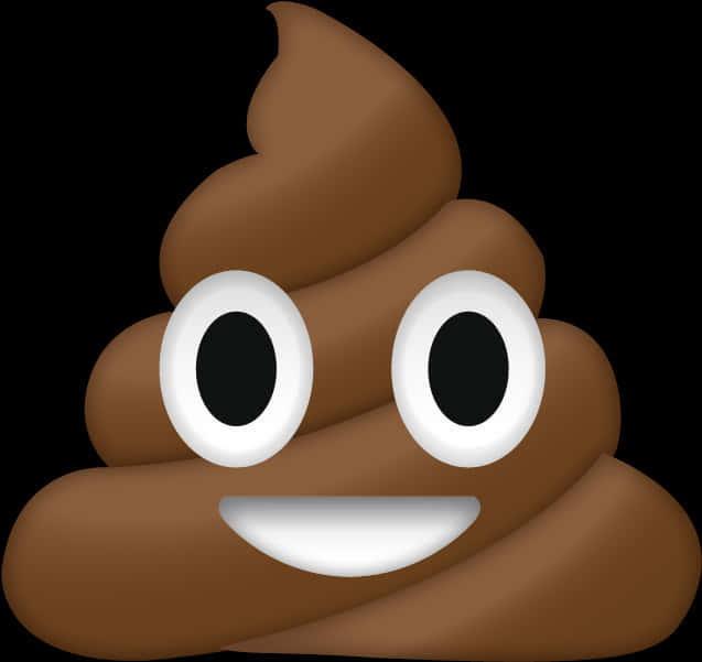 微笑便便 Emoji 壁紙 — 一個卡通便便表情符號，有白色大眼睛和微笑的嘴巴，背景為黑色。