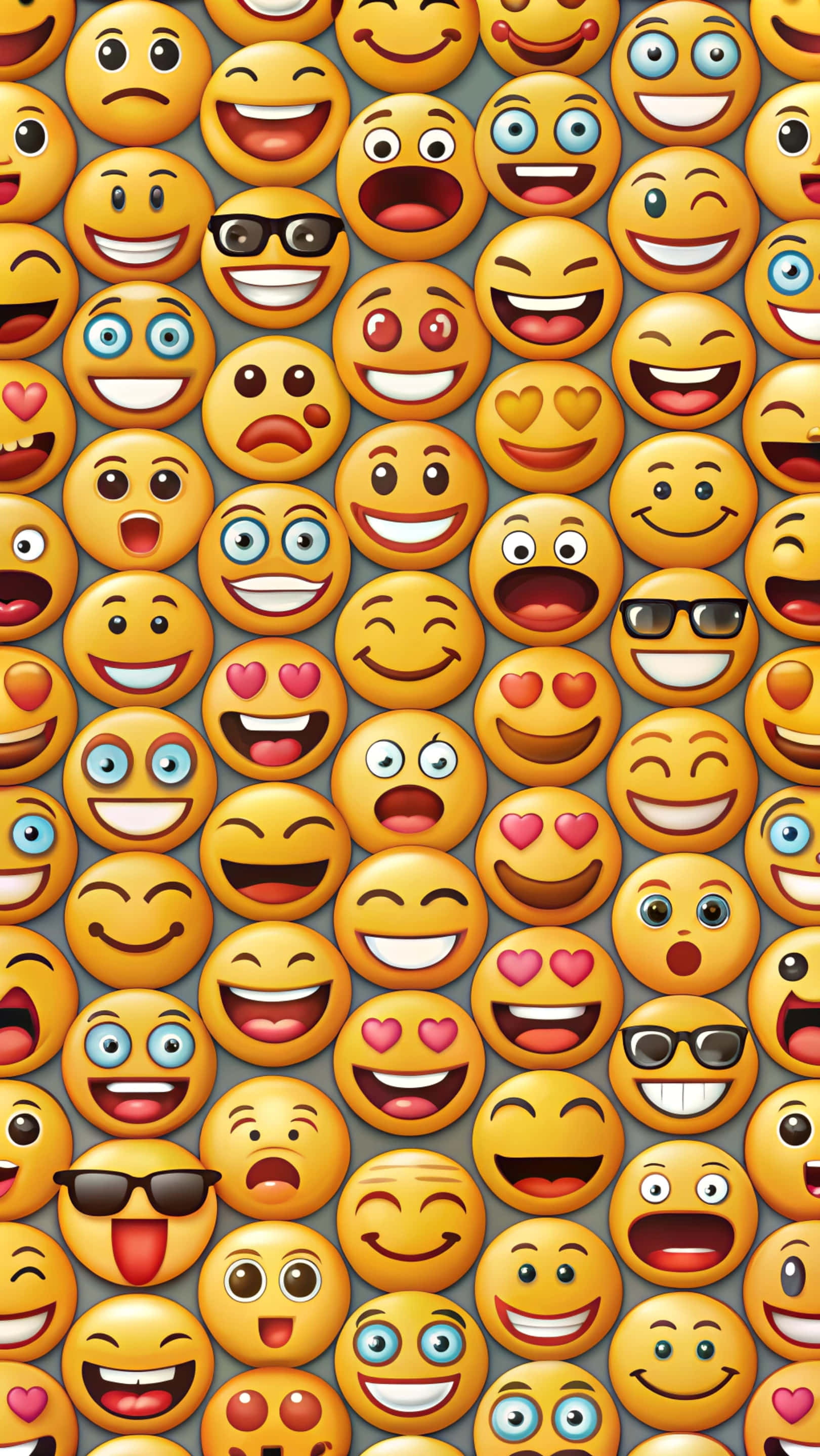 Emoji 模式 壁紙 — 密集嘅彩色表情符號面孔網格，展示咗各種開心同表達豐富嘅情感。
