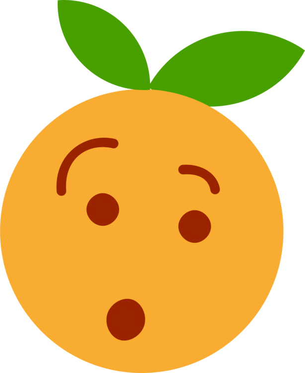 煩惱表情蜜柑Emoji 壁紙 — 一個卡通橙子，帶有綠葉和驚訝的表情。