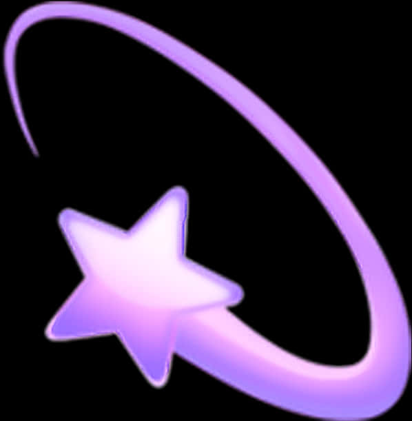 紫色流星星Emoji 壁紙 — 一顆發光的紫色星星帶着彎曲的軌跡，像流星一樣劃過黑色背景。