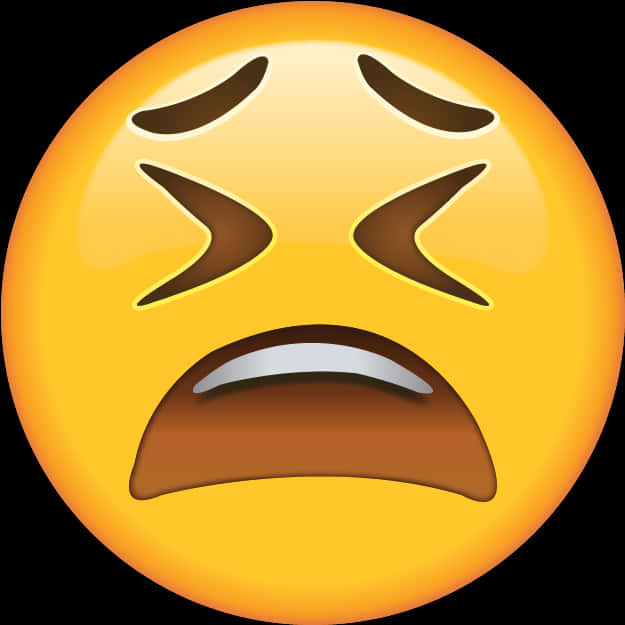疲憊臉 Emoji 壁紙 — 一個明亮的黃色表情符號臉孔，眉頭緊鎖，咧嘴做出誇張的鬼臉，傳達強烈的沮喪或憤怒。