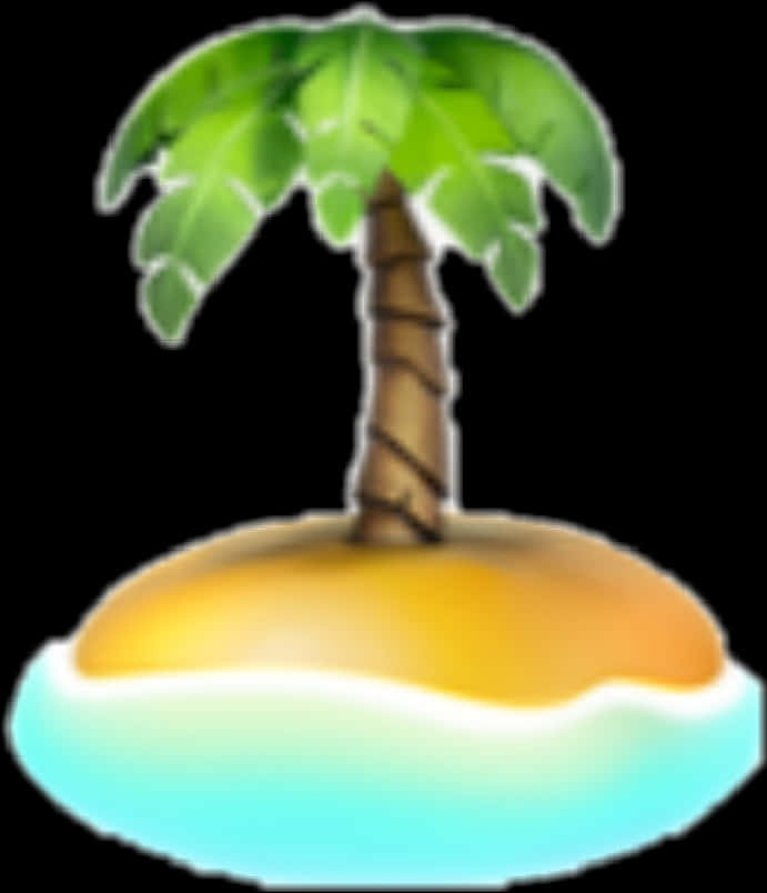 沙漠島 Emoji 壁紙 — 一棵卡通棕櫚樹站在一個被碧綠海水環繞的小沙島上，背景為黑色。