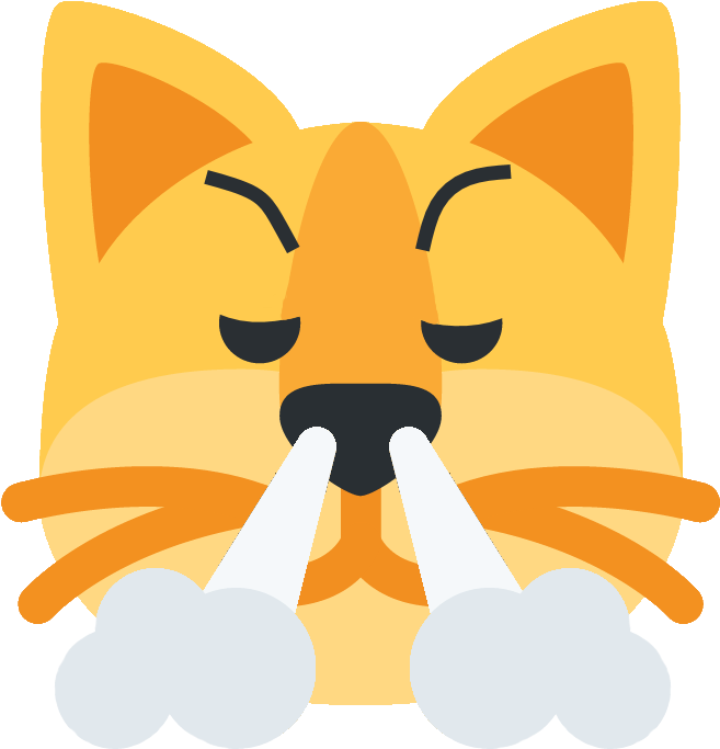 生氣貓Emoji 壁紙 — 一隻平面卡通狗，閉著眼睛，鼓起的臉頰吹出兩團白色氣流。