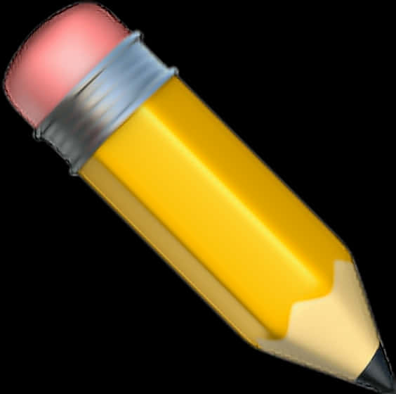 鉛筆 Emoji 特寫 壁紙 — 一支亮面黃色鉛筆，帶有粉紅色擦膠和銀色金屬箍，傾斜放在黑色背景上。