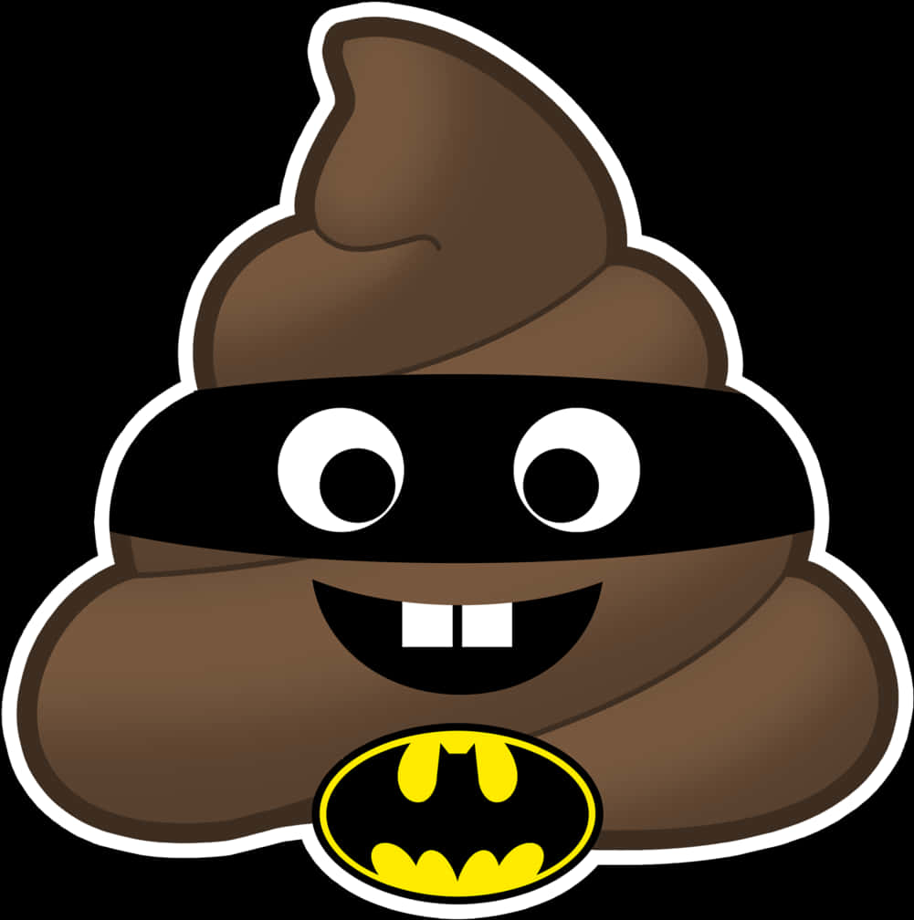 超級英雄主題便便Emoji 壁紙 — 一個卡通便便表情符號，戴著黑色面具，手持蝙蝠俠標誌，露出愉快的笑容。