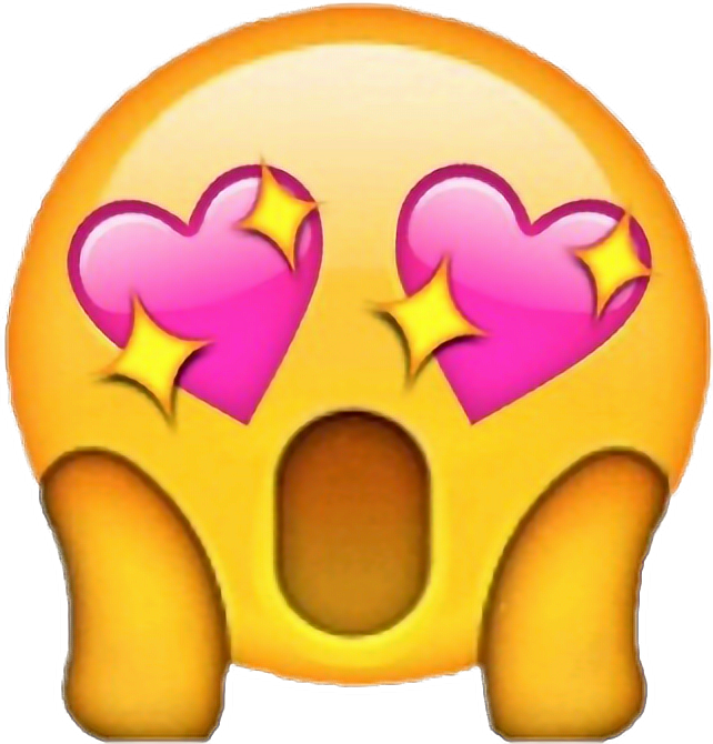 心形眼睛 Emoji Wow 壁紙 — 一個黃色表情符號臉孔，有星星閃爍的心形眼睛和張開的嘴巴，表達崇拜之情。