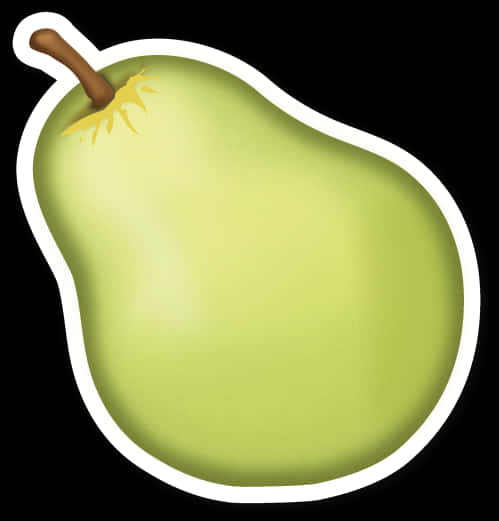 梨子 Emoji 貼紙 壁紙 — 一個有光澤的綠色梨，帶有棕色莖和黃色葉基，在黑色背景上以白色勾勒出輪廓。