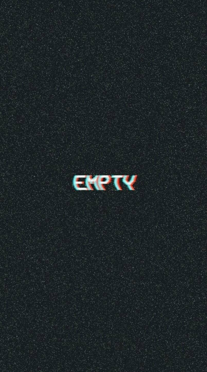 Word 桌布 壁紙 — 「empty」呢個字喺黑暗粗糙嘅背景上發出紅色同青色嘅故障效果光芒。