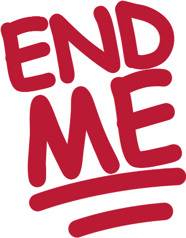 紅色「END ME」文字圖案 壁紙 — 大膽的紅色塗鴉風格文字，在 stark 黑色背景上寫著「END ME」。