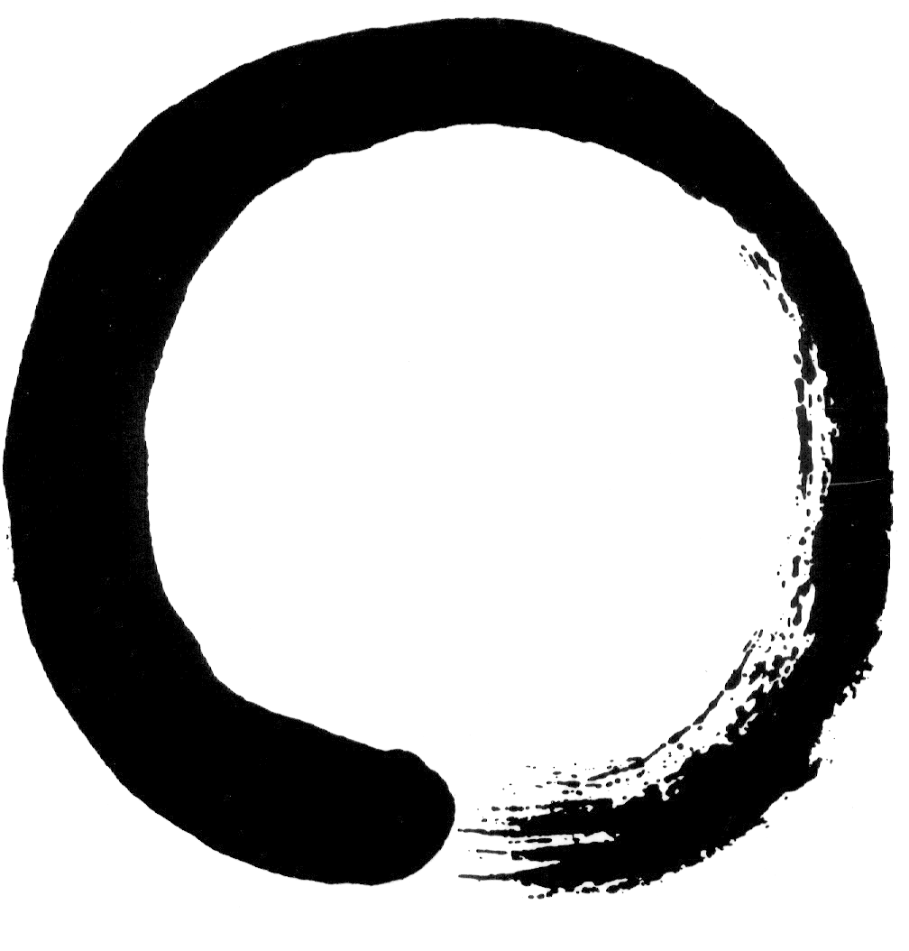 禪宗 Enso 筆觸藝術 壁紙 — 一條醒目的白色抽象圓形線條，帶有紋理筆觸末端，襯在純黑色背景上。