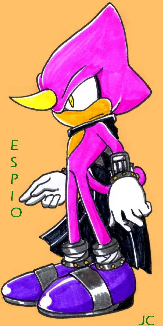 Espio變色龍橙色背景繪畫 壁紙 — 一隻充滿活力的紫色擬人化狐狸穿著忍者服裝，自信地站在純橙色背景前。